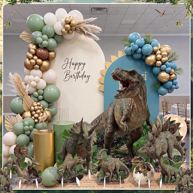 9 Pcs Realistic Dinosaur Party Decorations Set, Large Dinosaur Cutouts with Stand, Jurassic Theme Birthday Decor, Photo Props for Party Supplies