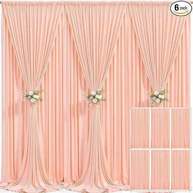6 Panels Peach Backdrop Curtain for Parties Baby Shower Wrinkle Free Peach Photo Curtains Backdrop Drapes Fabric Decoration for Wedding Birthday Party 30ft(W) x 10ft(H)
