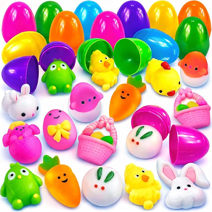 stargo 24 Pack Colorful Prefilled Easter Eggs bulk with mochi Squishy Easter toys - Plastic easter Eggs with squshies for Easter Basket stuffers, Easter Gifts, Egg Hunts Party Decorations Goodie Bags