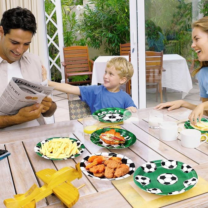 Funnymoom 60 Pcs Soccer Paper Plates Party Supplies 9 Inch Soccer Birthday Disposable Plates for Kids Boys Adults Game Day Birthday Party Decorations