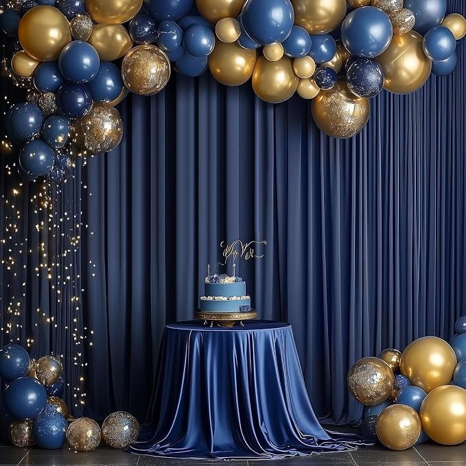10x12 ft Navy Blue Backdrop Curtain for Wedding Parties, Wrinkle Free 2 Panels 12 ft Long Polyester Photo Backdrop Drapes Back Drop Cloth for Birthday Photography Background Party Backdrop