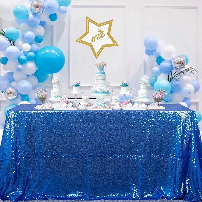 ShiDianYi Royal Blue 90x132-Inch Sequin Tablecloth - Elegant 6FT Rectangular Glitter Table Linen for Prom, Wedding, Birthday, and Party Reception Decor