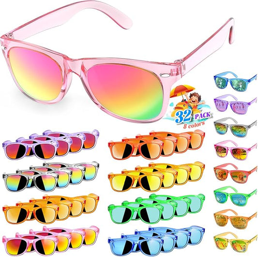 32 Pack Kids Sunglasses Bluk Party Favors - Goodie Bags Stuffers for Children Age 3-8,Boy Girl Neon Glasses with UV400 Protection,Birthday Classroom Graduation Gift,Pool Beach Party Supplies - nylytek
