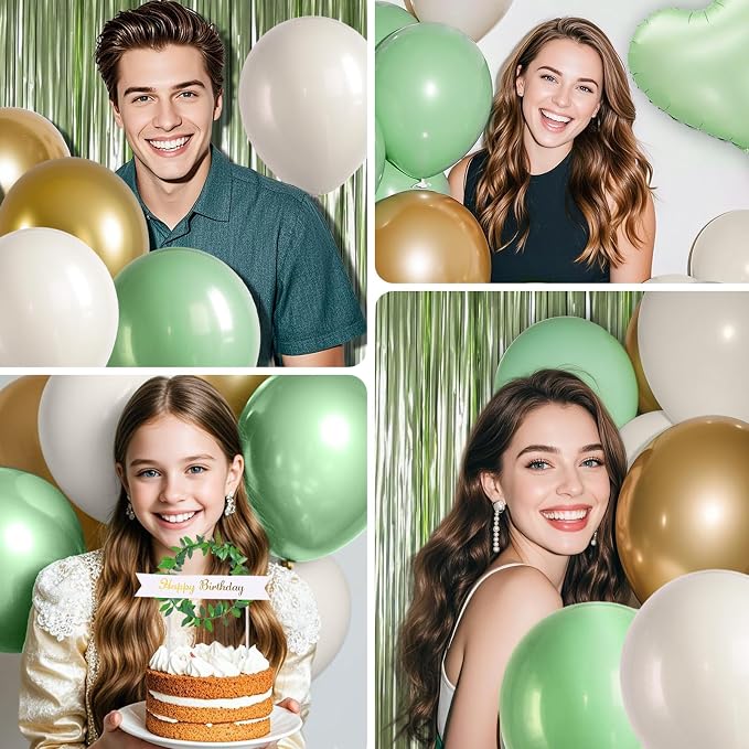 Sage Green Birthday Decorations, Boho Birthday Party Decorations with Green Gold Balloons Table Runner Happy Birthday Banner, Neutral Birthday Decorations for Women Adults