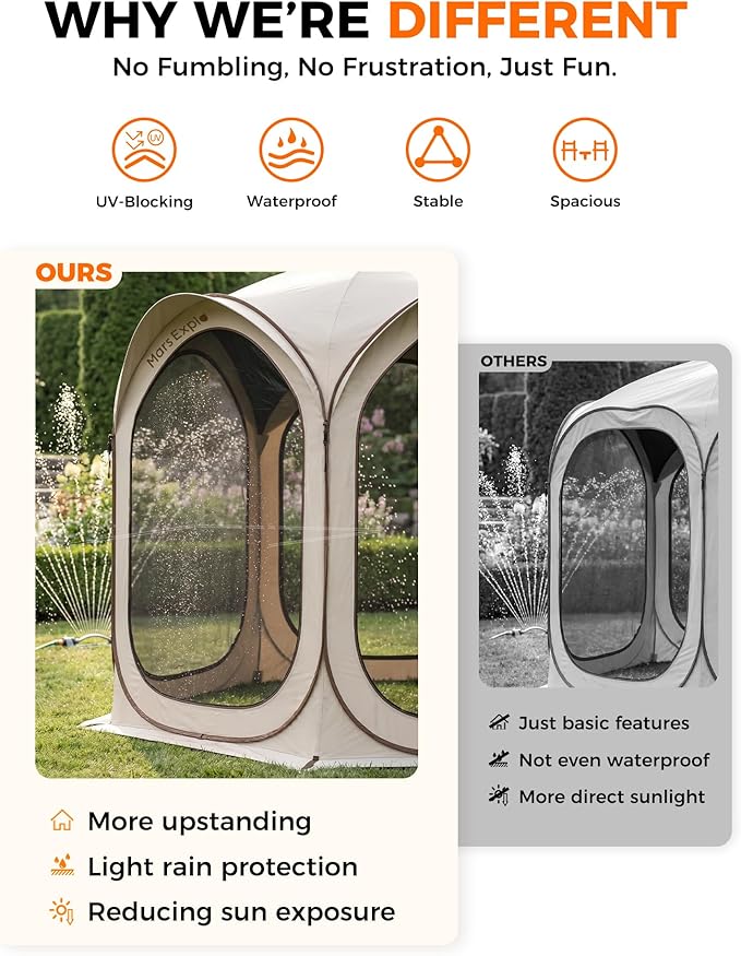 12x12 FT Pop-Up Screen Tent, Portable Screen Room Canopy with Zipper Doors for Patio, Backyard, Deck & Outdoor Activities, Beige