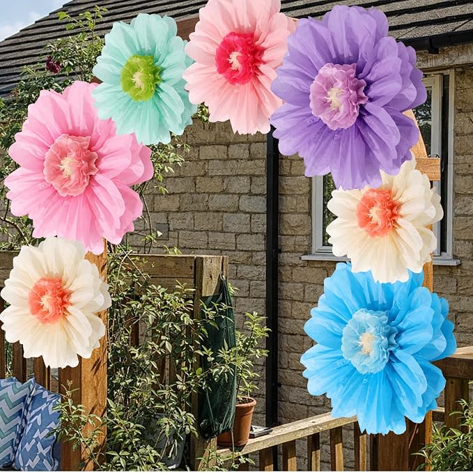 Giegxin 6 Pcs 31.5" 24" Giant Colorful Paper Flower Wonderland Fancy Tissue Flowers for Wall Decoration Pink Blue Purple Large Mexican Crepe Flower for Fiesta Wedding Birthday Classroom Bridal Shower