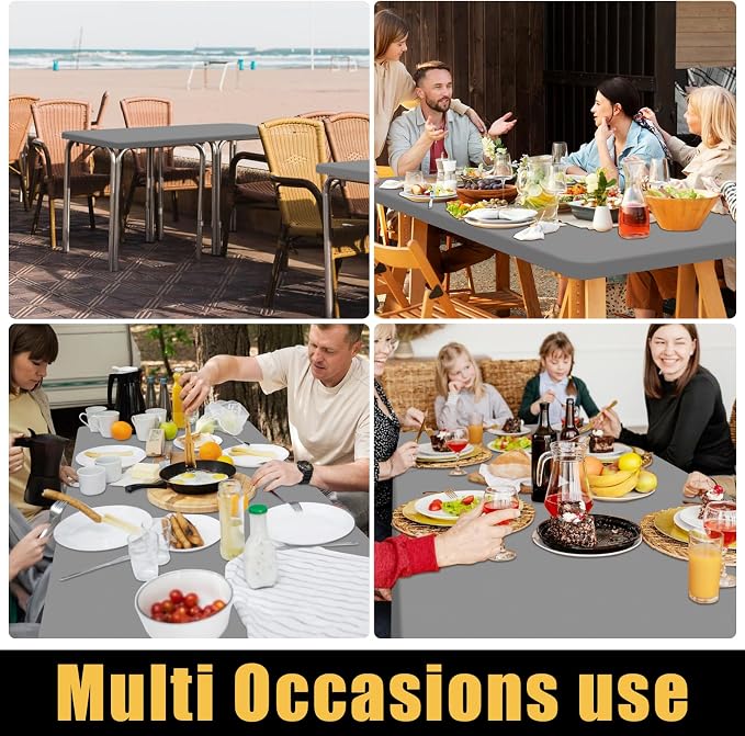 Smiry 4 Pack Rectangle Picnic Table Cloth, Waterproof Elastic Fitted Tablecloths, Washable Polyester Rectangular Patio Table Cover for Camping, Indoor and Outdoor (Grey, 30"x48")
