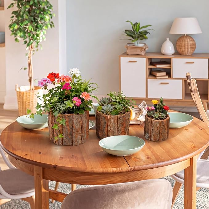 6 Set Wooden Vase for Centerpieces Wedding Flower Table Centerpieces Decor Rustic Bark Stump Bucket Farmhouse Wood Planter Pot for Woodland Party Window Home (Flower Foam,L+m+s)