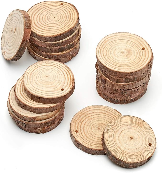 ARTEZA Natural Wood Slices, 2.4-2.8 Inch Diameter, Set of 45, Brown Round Pine Wood Discs with Bark for Crafts, Christmas Ornaments, Centerpieces