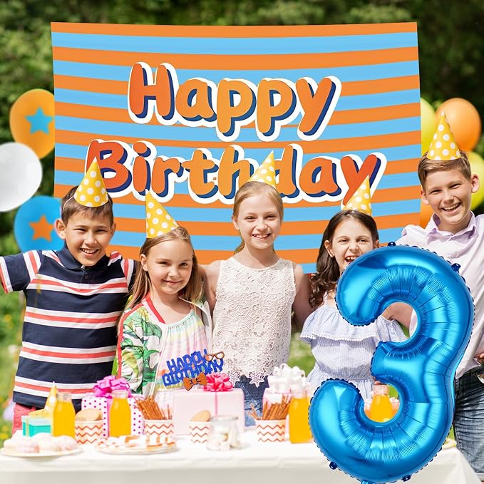 Cartoon Teacher Theme Party Supplies, 3rd Birthday Party Decorations for Boys Girls, Blue and Orange Theme with Number 2 Balloon, Backdrop, Banner, Balloons, Cake Topper, Hanging Swirl Party Supplies