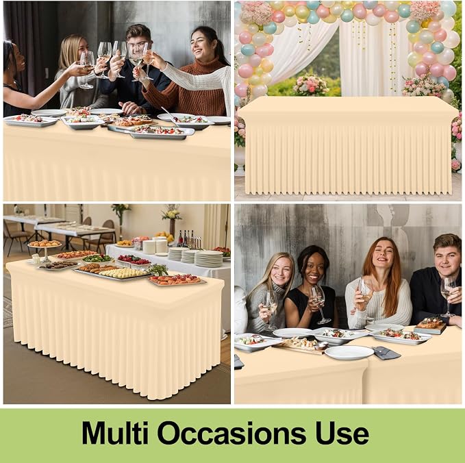 Smiry Spandex Tablecloth 2 Pack, Elastic Fitted Stretch Tablecloth for 6FT Rectangle Tables, Waterproof Washable Table Cover Skirt for Outdoor, Wedding, Banquet & Parties (Ivory, 72Lx30Wx30H Inch)