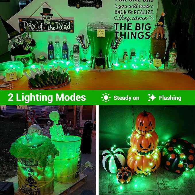 YEGUO Fairy Lights Battery Operated, 6 Pack Each 16ft 50 LED Green Mini String Lights, 2 Modes Silver Wire Christmas Twinkle Light Indoor for Halloween Bedroom Wedding Party Holiday Gift