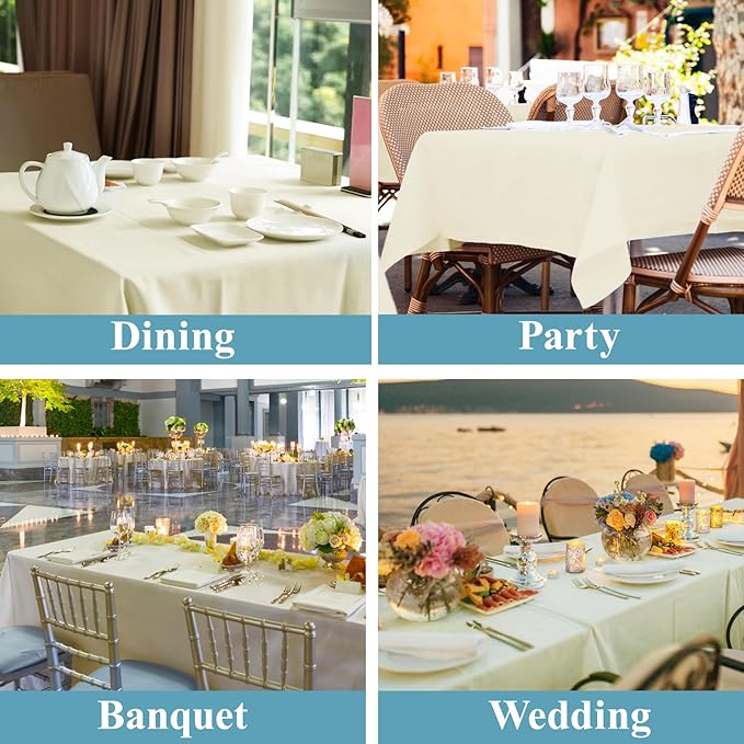 VidaFete Tablecloth 2 Pack90*156inch Rectangle Table Cloth Polyester, Stain Wrinkle Resistant Polyester Dining Table Cover for Kitchen Dinning Party Wedding Rectangular Buffet Decoration(Ivory)
