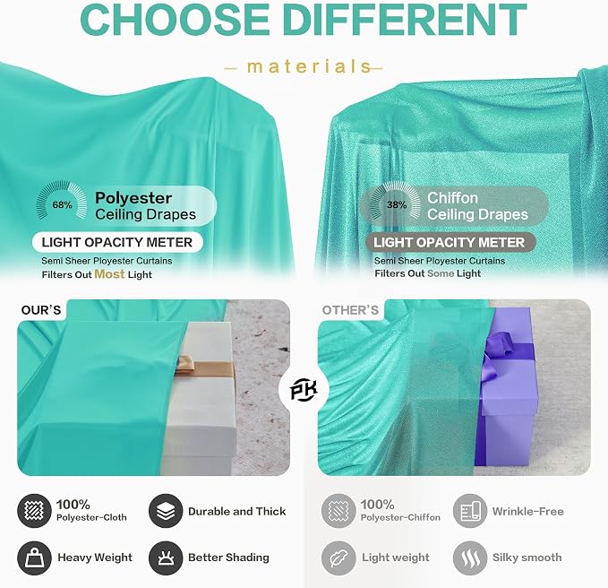 50ftx40ft Mint Green Ceiling Curtain for Wedding Parties – 10 Panels Wrinkle-Free 40 FT Long Tent Draping Curtains for Wedding, Birthday & Theme Parties, 40ft Height with Rod Pocket