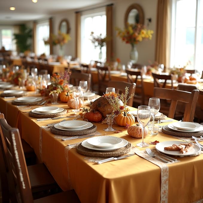 sancua Thanksgiving Tablecloths for 6 Foot Rectangle Tables, 8 Pack Light Brown - Washable Polyester Fabric Fall Table Cloth for Harvest Party, Birthday, Banquet Reception, 54x108 Inch Bronze