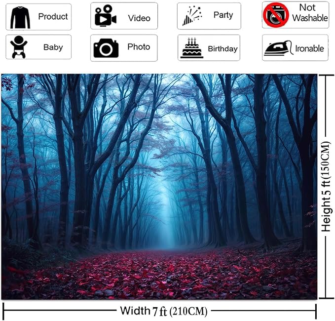 10x8ft Halloween Haunted Misty Forest Backdrop, Horror Creepy Dark Pathway Photograph Background, Spooky Foggy Woods for Halloween Witch Party Photo Backdrop Booth Decorations