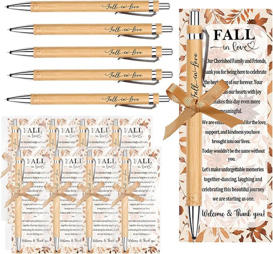 52 Packs Wedding Thank You Gifts for Guests Fall in Love Bamboo Pens Sets with Thank You Tags Autumn Wedding Give Away Bridal Shower Favors Bulk for Women