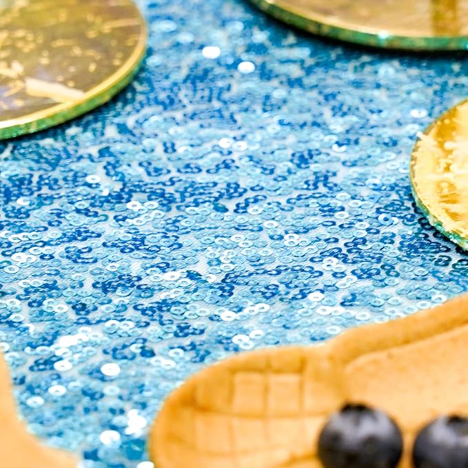 Baby Blue Sequin Tablecloth, 108" Round Sparkly Tablecloth, Glitter Tablecloth for Wedding Baby Shower Birthday Party Dinners