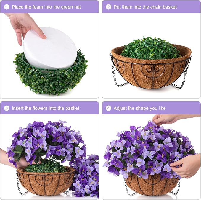 Artificial Hanging Flowers Plant with Basket for Outdoors, Silk Bougainvillea in Planters Faux Hanging Plants for Outdoor Look Real UV Resistant Flower for Outside Porch Patio Garden Home Decor, Mix
