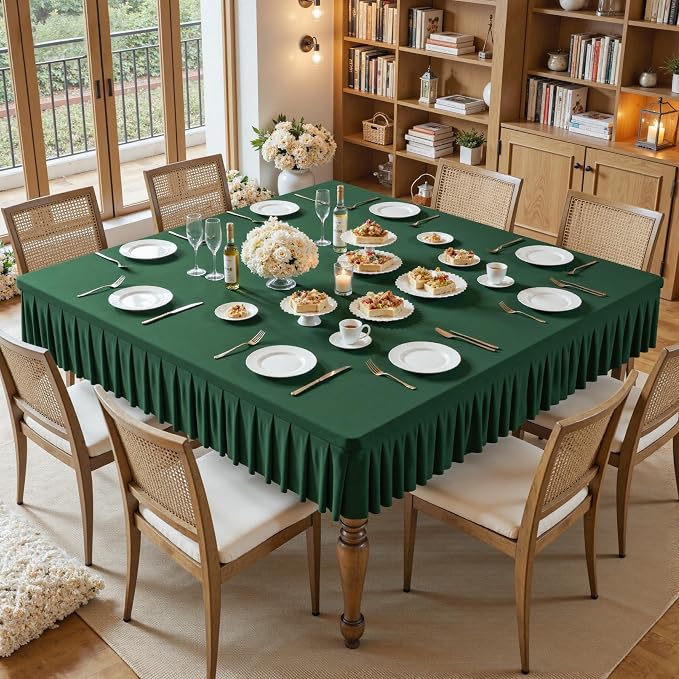 Shillance 60x60 Inch Green Spandex Square Tablecloth 2 Pack,Wrinkle Free Green Fitted Table Cloth for Square Tables,Washable Pleated Table Cover for Wedding Birthday Cocktail Party Buffet Dinner