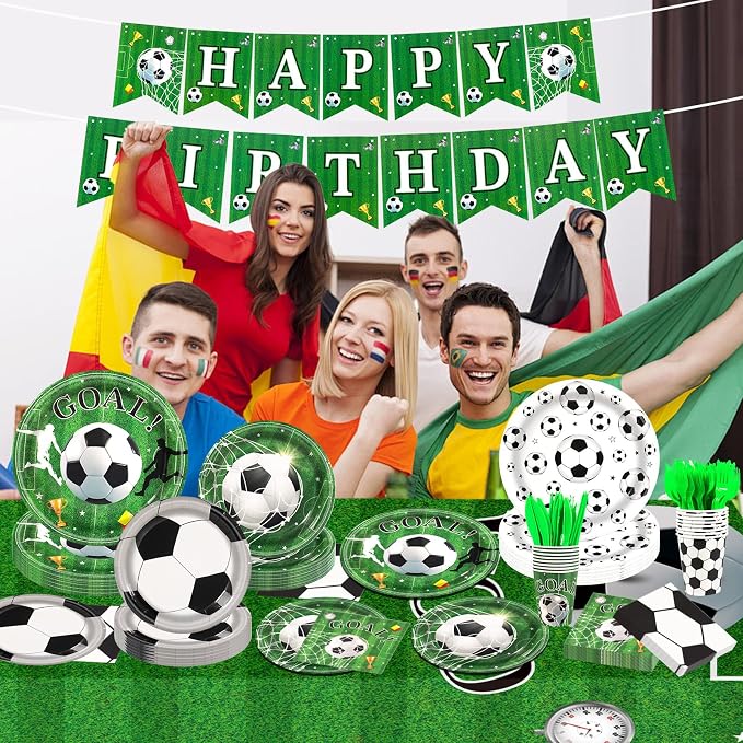 182Pcs Soccer Birthday Party Decorations,Soccer Plates and Napkins Tableware Set for Sports Soccer Theme Party Supplies, Serve 30