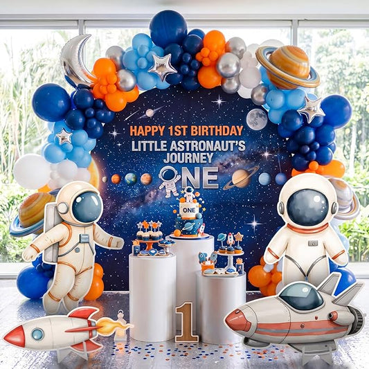 Honoson 4 Pcs Large 20" x 30" Outer Space Astronaut Cardboard Cutouts, Space Theme Party Decoration Rocket Ship Backdrop Standup for Baby Shower Birthday Party Supplies Classroom Photo Booth Prop Sign