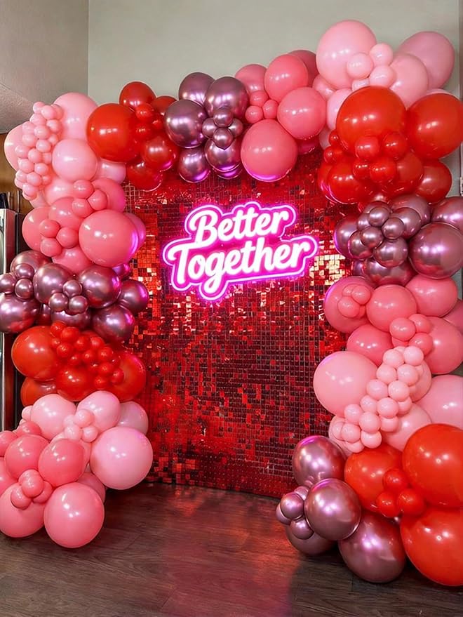 Red Shimmer Wall Backdrop 48 Panels Cover 6 x 8 Ft, Photo Backdrops for Wedding,Anniversary,Birthday,Party Decoration