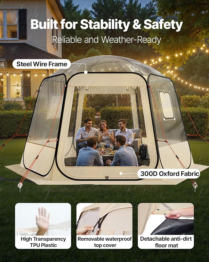 VEVOR Pop up Sports Tent, 8 Sizes Optional Clear Bubble Tent for 1-6 Person, Waterproof Outdoor Pod with Floor Mat & Top Cover, Garden Igloo Dome Tents Camping Shelter for Sports Watching