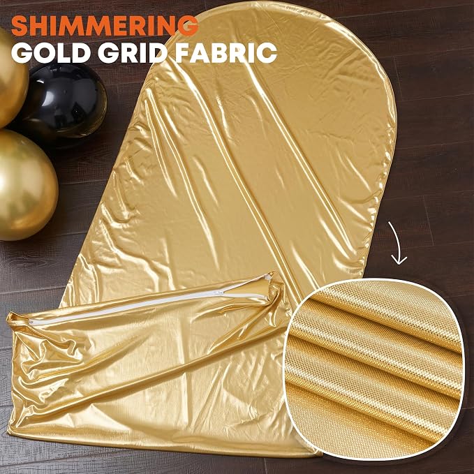 Gold Shimmer Arch Backdrop Cover 7.2FT with Zipper,Thick Soft Stretchy Sequin Glitter Spandex Fitted Chiara Cover for Wedding Birthday Baby Shower Graduation Party Photo Backdrop