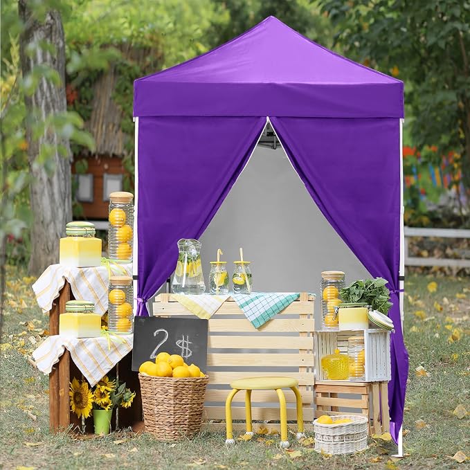 COOS BAY 5x5 Pop Up Canopy Tent with Side Walls, Easy Setup Portable Sun Shelter with Carry Bag, Outdoor Shade for Beach, Camping, Sports & Backyard, Purple