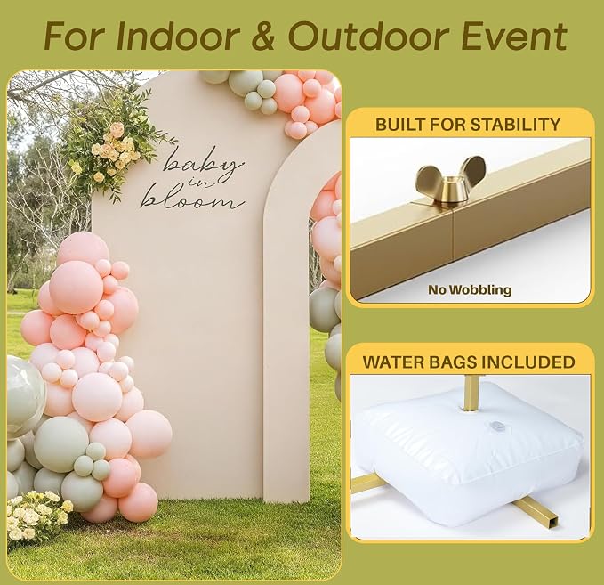7.2 FT Wedding Arch Backdrop Stand and Cover Set | Metal Backdrop Arch Stand, Balloon Stand, Water Bags | Party, Bridal Show, Birthday, Baby Shower Decorations (White Cover)