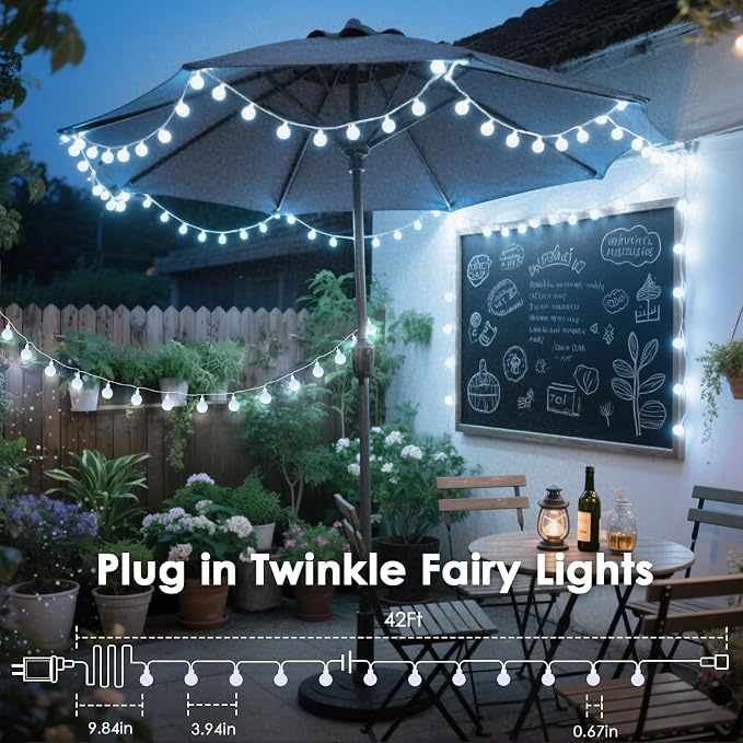 100LED Connectable Classroom String Lights Indoor Outdoor, 43ft White Globe Lights Plug in with Remote, 8 Lighting Modes Waterproof Fairy Light for Bedroom Classroom Wedding Christmas Decorations