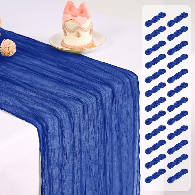 24 Pack Royal Blue Table Runner, Cheesecloth Table Runner Long Romantic Semi Sheer Rustic Boho Gauze Table Runners for Wedding Bridal Shower Birthday Party Decorations(17.7×108 Inch)