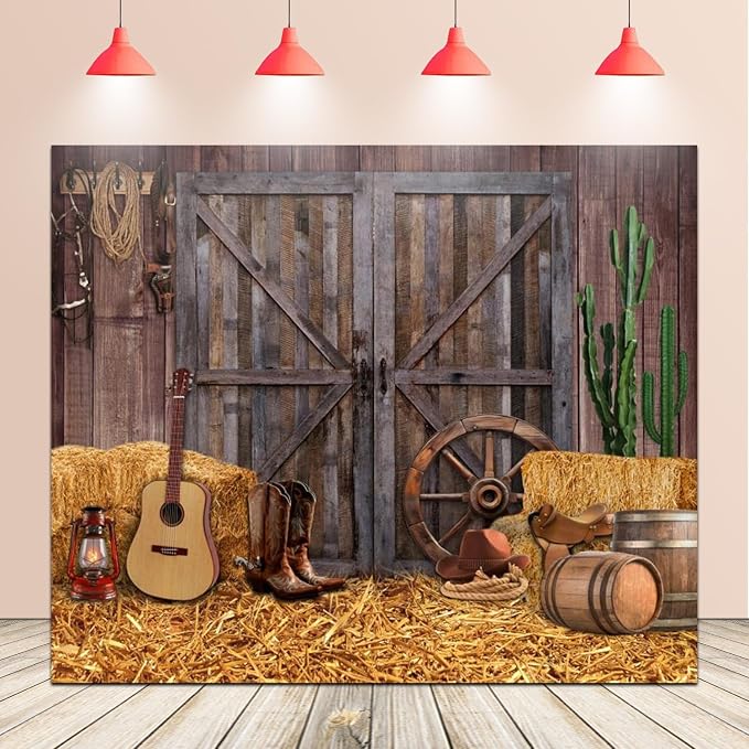 Western Backdrop 12x10ft for Western Party Decor&Photography | Thicker Vinyk Clear Image Vintage Farm Wooden Door Barn Wild West Rodeo Banner for Large Western Theme Birthday Party Decor