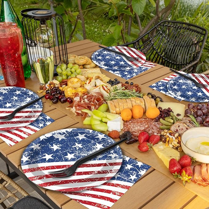 50 Guests 4th of July Paper Plates Napkins Forks American Flag Tableware Set Patriotic Birthday Party Supplies Independence Day Dinnerware Favors 250th Anniversary Party Decorations, 200PCS