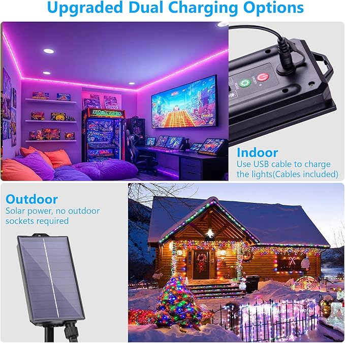 33FT Solar Rope Lights Outdoor Waterproof, 18 Colors Changing Trampoline Light Solar Powered & USB with Remote, Multicolor 100 LED Fairy String Lighting Outside for Christmas Halloween Decor