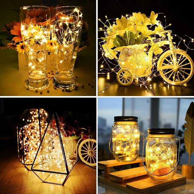 ZGWJ 100 Pack Fairy Lights Battery Operated, 7ft 20 Mini LED Fairy String Lights Silver Wire 3 Modes for DIY, Parties, Wedding, Bedroom, Halloween Christmas Decoration Warm White