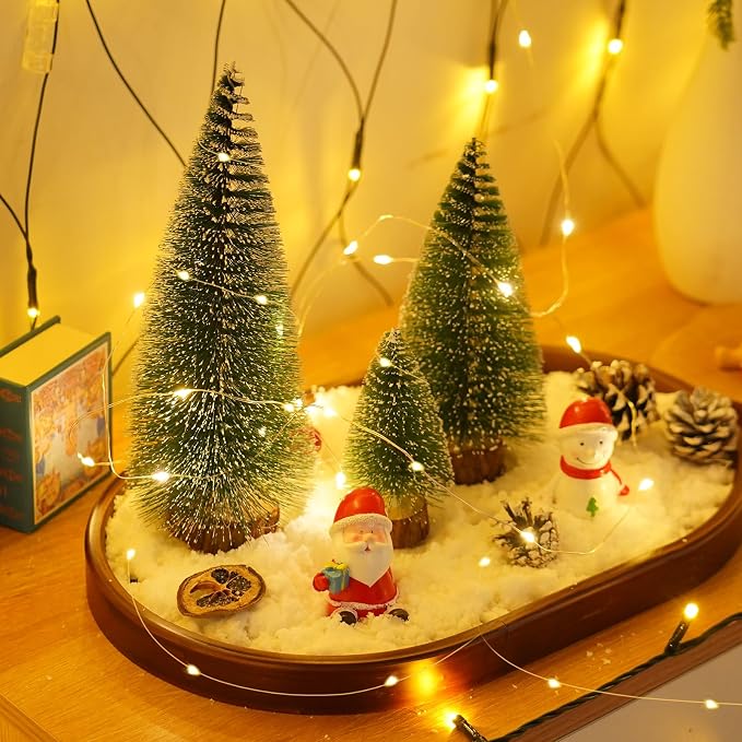 QITONG Warm White Fairy Lights Battery Operated, 6 Pack Each 16ft 50 LED Outdoor Christmas String Lights, Silver Wire Mini Twinkle Light Indoor