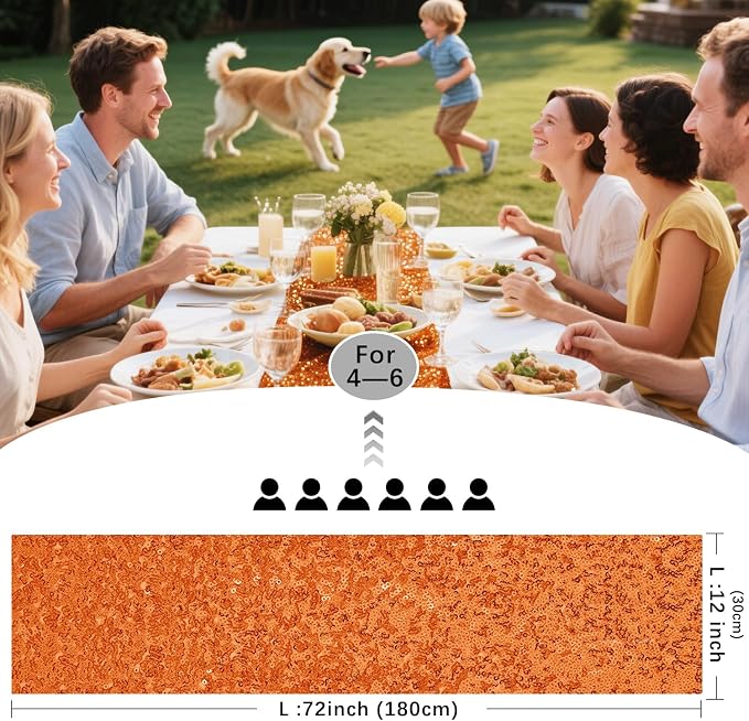 10 Packs 12 x 72 inches Orange Sequin Table Runner, Glitter Runner for Birthday Party Supplies Wedding Holiday Celebration Baby Shower Engagement Anniversary Decor