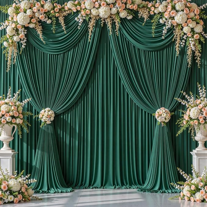 10ft x 15ft Hunter Green Backdrop Curtain Panels for Weddings - Wrinkle-Free Polyester Photo Drapes for Birthday Party, Photography Background, Stage Decor