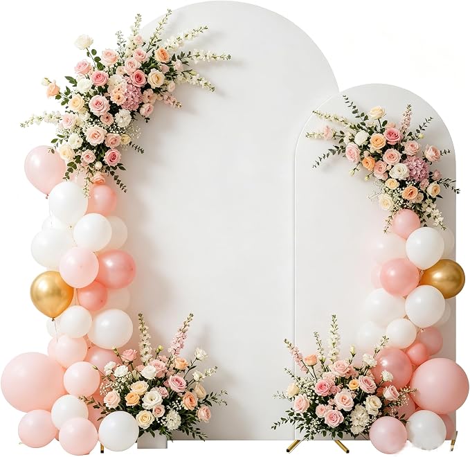 Wedding Arch Backdrop Stand and Cover 6FT/7.2FT Set of 2, White | Metal Arch Backdrop Stand, High Elasticity Arch Cover, For Wedding Birthday Baby Shower Celebration