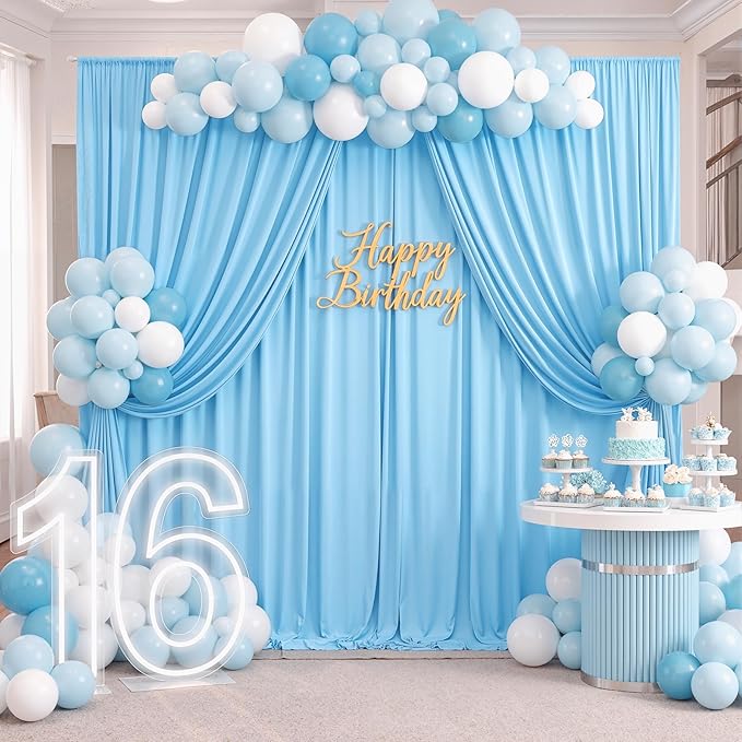 10x8ft Wrinkle Free Baby Blue Backdrop Curtains for Parties, Thick Fabric Backdrop Drapes for Wedding Birthday Photography Baby Shower Party Background