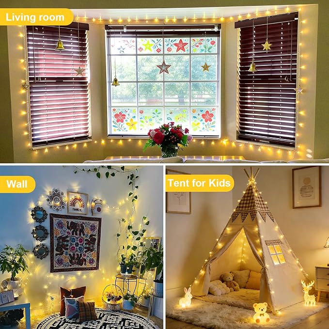 YEGUO Battery Operated String Lights Indoor, 2 Pack Each 33ft 100 LED Twinkle Fairy Lights for Bedroom Classroom Dorm with Remote, 8 Modes Clear Wire Warm White Christmas Lights Outdoor Waterproof