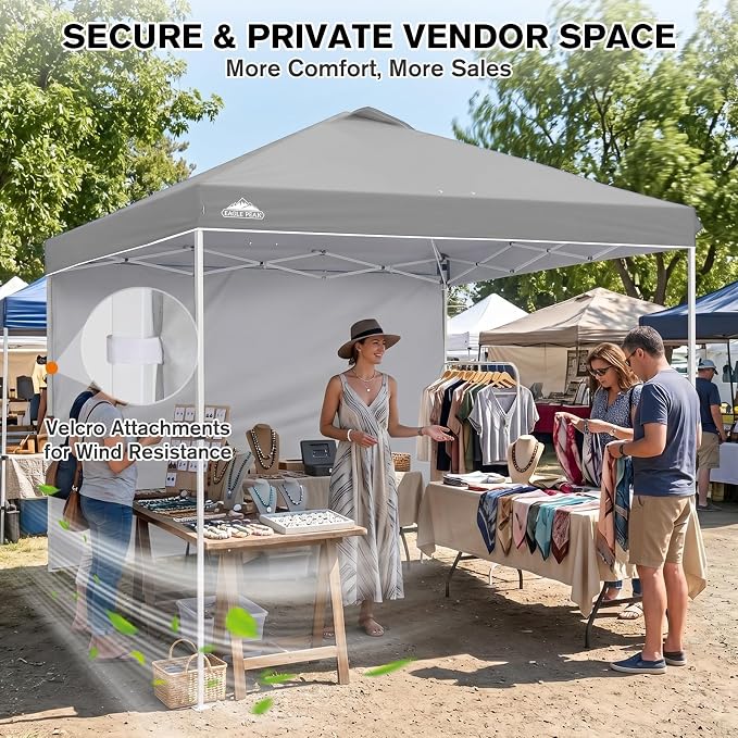EAGLE PEAK Commercial Canopy 10x10 Pop Up Canopy Tent with 1 Sidewall, Easy Setup Heavy Duty Instant Event Shelter for Vendors & Markets, Outdoor Sun Shade, Light Gray