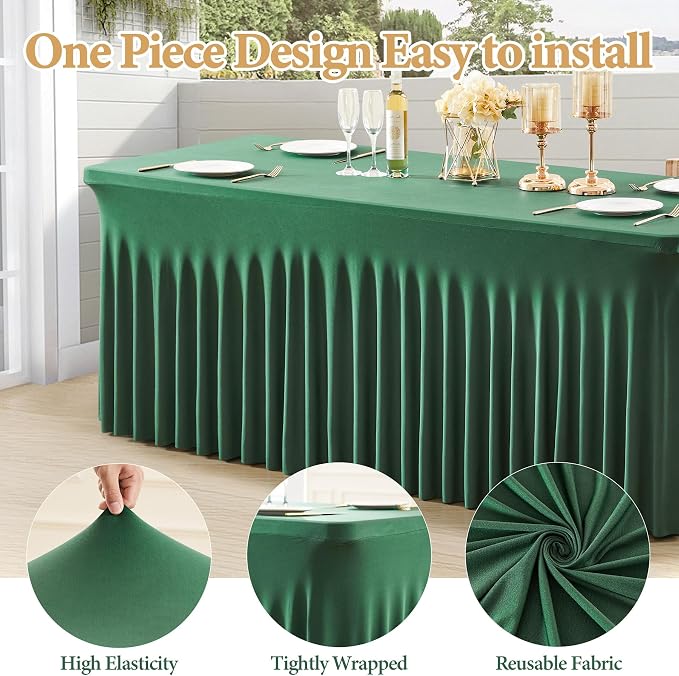 Shillance 2 Packs Green Spandex Table Clothes for 8 Foot Rectangle Table, Spandex Table Covers 8FT Stretch Table Skirts Wrinkle Free Fitted Table Cloth for Easter, Event, Wedding, Banquet & Parties