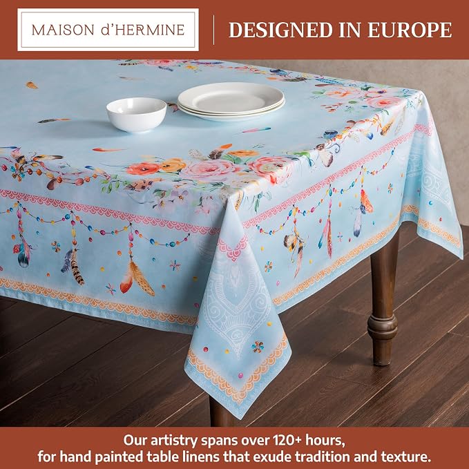 Maison d' Hermine Table Cloth Square Table 100% Cotton 54 x 54 Inches Tablecloth Reusable Decorative for Dining Kitchen Room Farmhouse Party Home Hotel Restaurant Spring Summer - Ibiza - Blue
