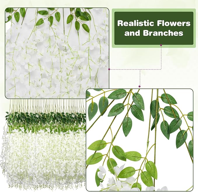 Alotiki Wisteria Hanging Flowers,36 Pack Fake Hanging Flowers,Wisteria Artificiales Garland for Home Wedding Arch Floral Party Garden Ceremony Outdoor Decor,3.6 Feet Long(36,White)