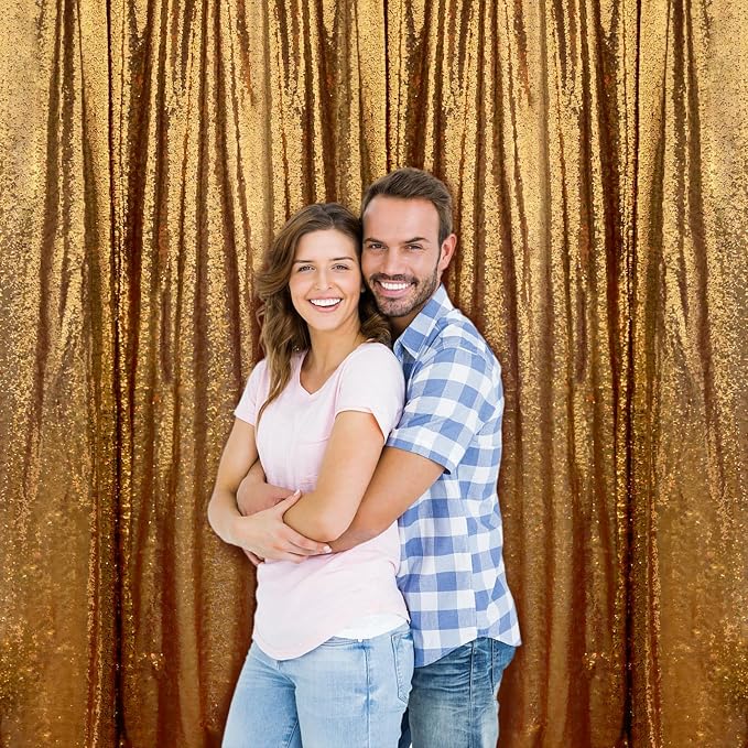 Sugargirl Black Gold Sequin Backdrop Curtain 6 Panels 2FTx8FT Glitter Black Gold Background Drapes Sparkle Photography Backdrop for Party Wedding Birthday Wall Decoration