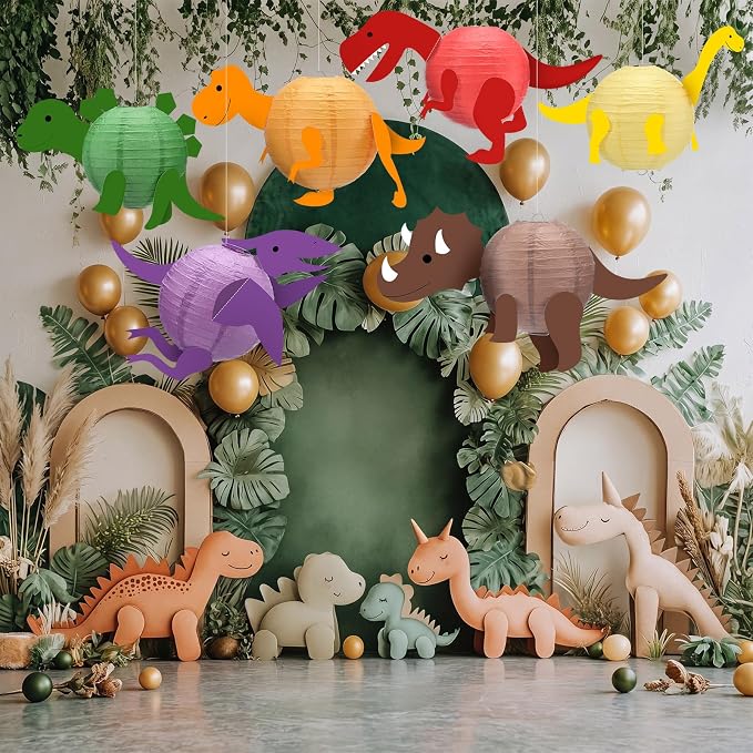 Baquler 12 Pcs Dinosaur Themed Paper Lanterns 8 Inch Dinosaur Birthday Party Decorations Dinosaurs Classroom Decor Party Supplies Baby Shower Favors Props for Home Parties Outdoor Hanging Decorations