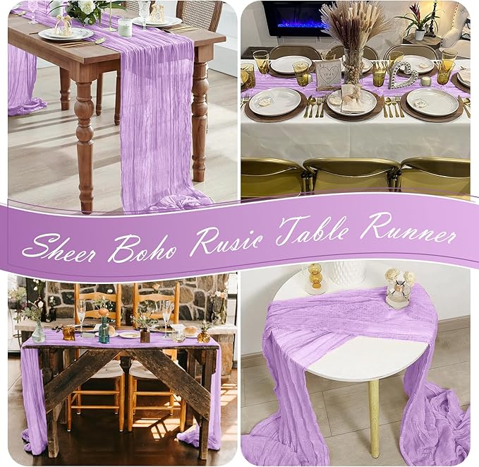 30 Pack Lavender Cheesecloth Table Runner 17 x 108 inch Cheese Cloth Table Runners 9ft Lavender Table Runner Rustic Romantic Sheer Gauze Runner for Wedding Party Baby Shower Table Decoration